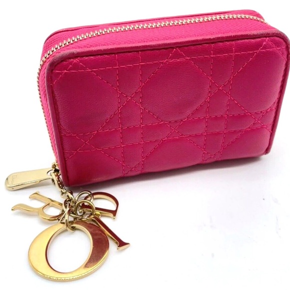 Authentic Christian DIOR Pink Cannage Leather Compact Zip Around Wallet EUC - Picture 1 of 7